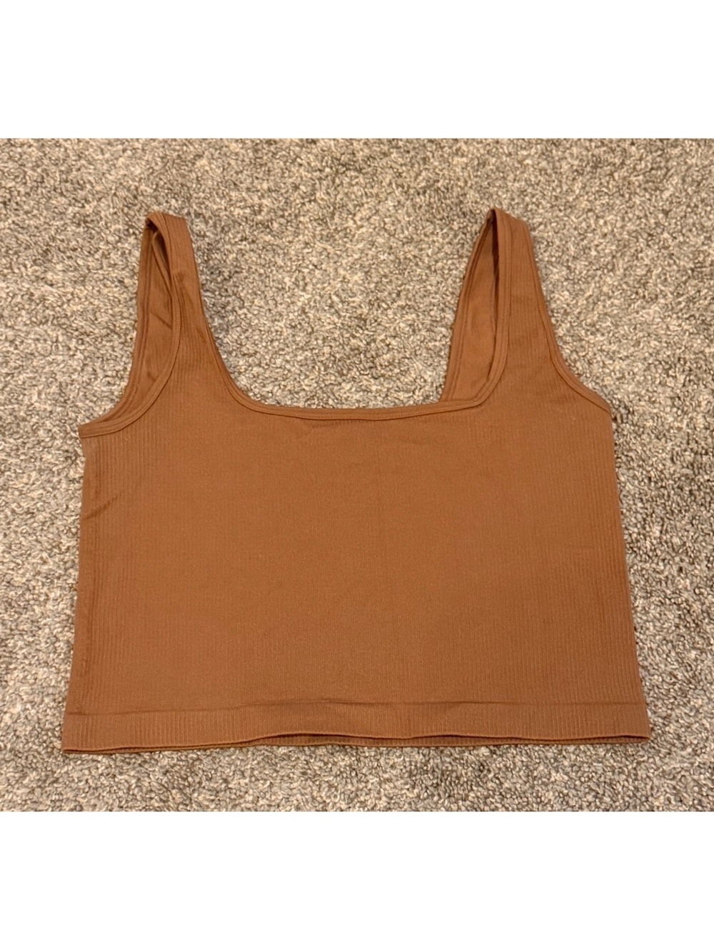 Women’s Brown Ribbed Square Neck Crop Tank Top Size Large
